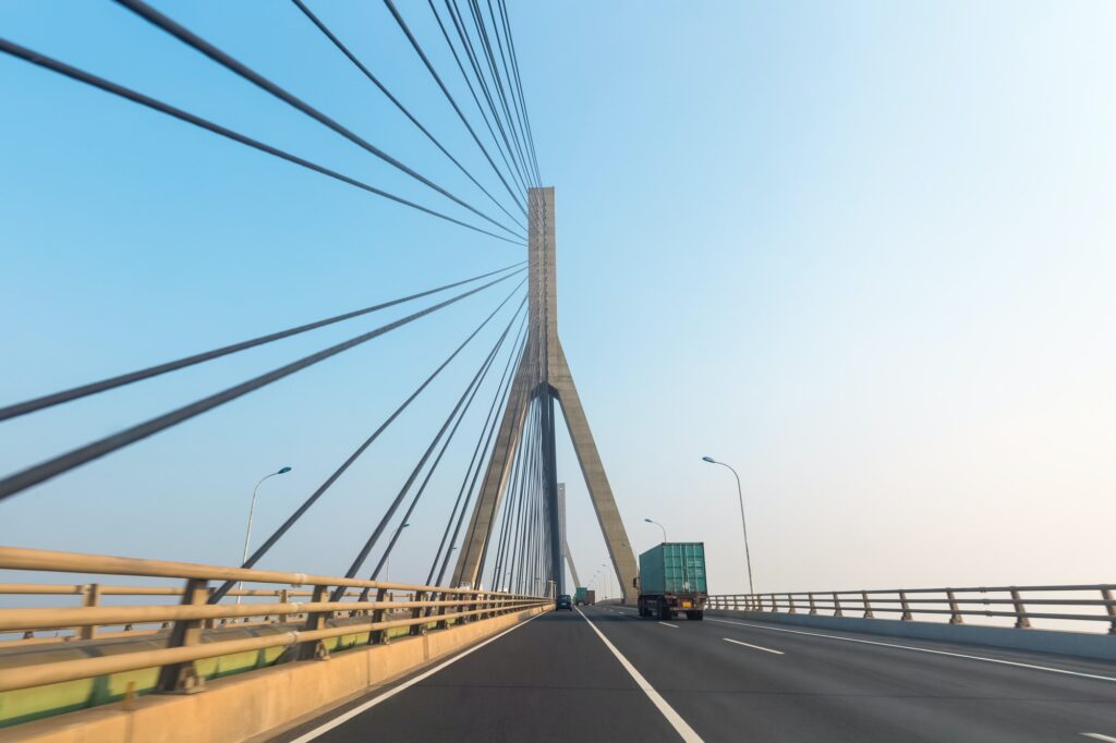 container trucks on bridge